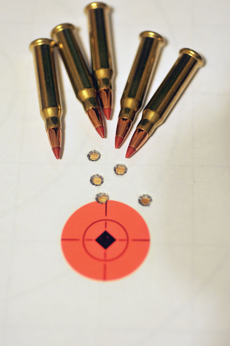 One of the better groups at 100 yards with Hornady 20-grain 17 WSM loads measured .918 inch. Five-shot groups averaged 1.083 inches.